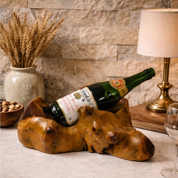 Other - Burl Wood Bottle Cradle || Hand-Carved Root Sculptural